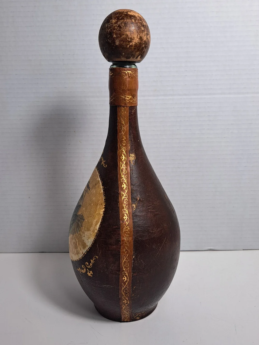 Vintage Italian Leather-Wrapped Wine or Liquor Decanter Handcrafted